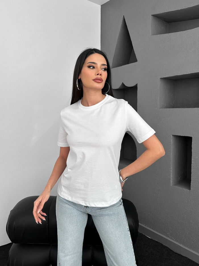 Beyaz Bisiklet Yaka Orj Tshirt