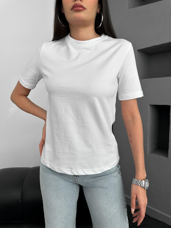 Beyaz Bisiklet Yaka Orj Tshirt