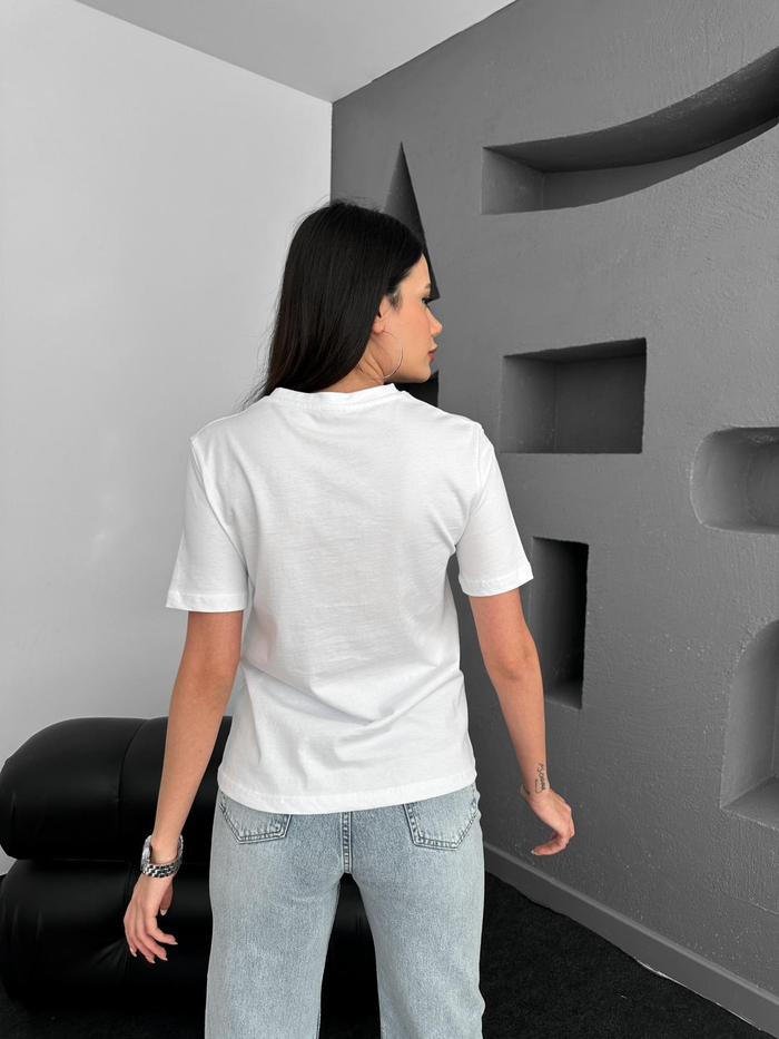 Beyaz Bisiklet Yaka Orj Tshirt