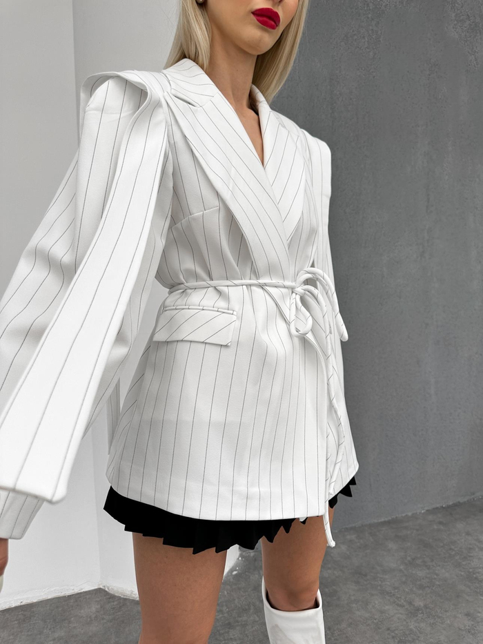 Beyaz Çizgili Cool Oversize Ceket