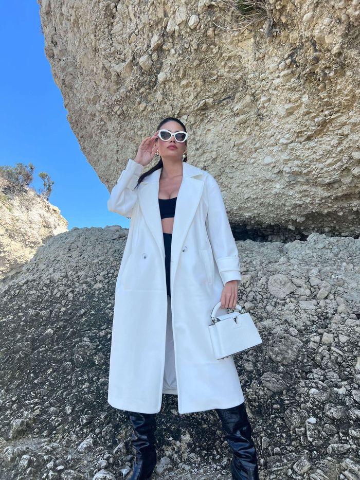 Beyaz Delux Oversize Kaban