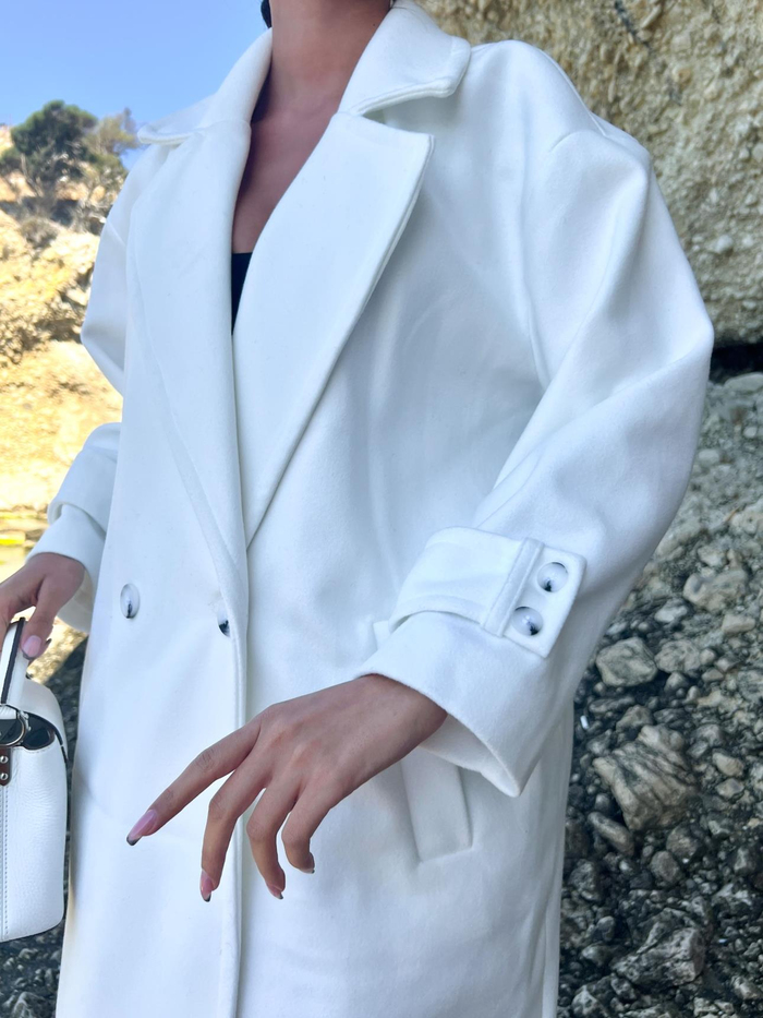 Beyaz Delux Oversize Kaban