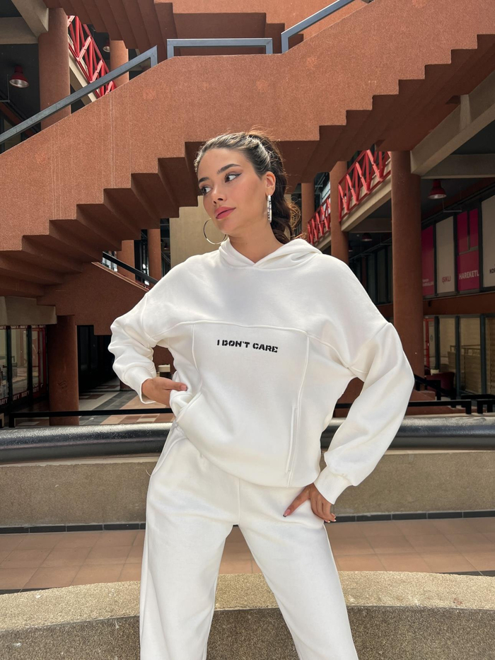 Beyaz Hoodie Eşofman Takım