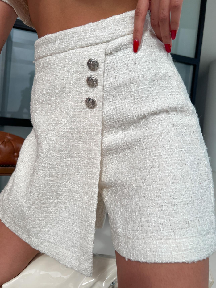 Beyaz Houndstooth Şort Etek