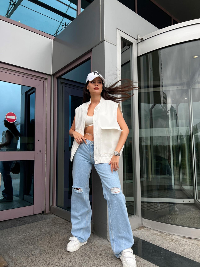 Beyaz Keten Oversize Yelek
