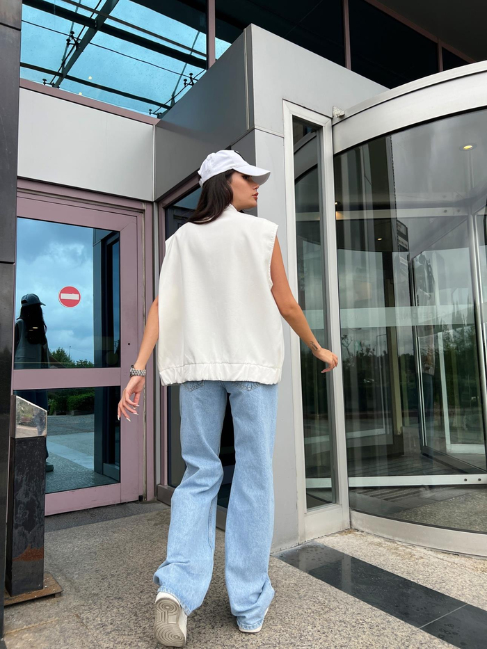 Beyaz Keten Oversize Yelek