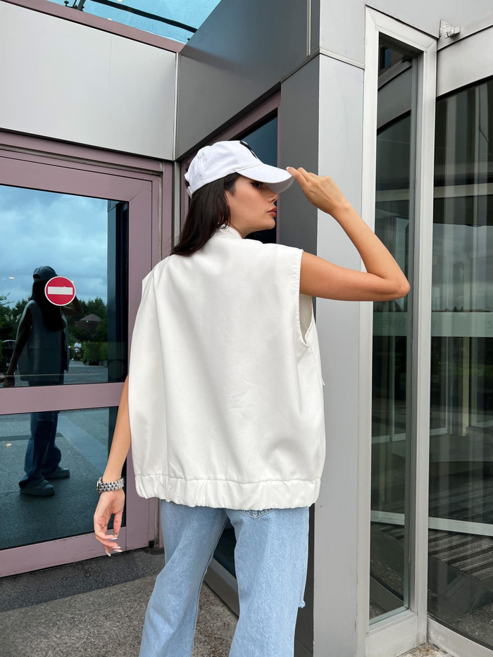 Beyaz Keten Oversize Yelek