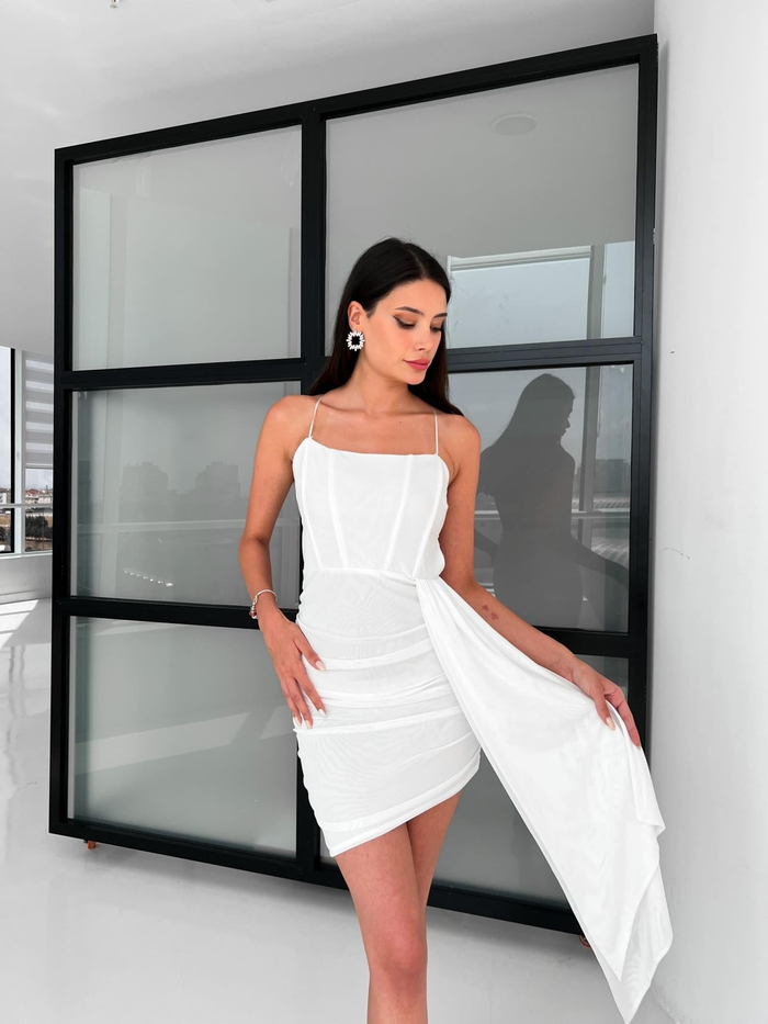 Beyaz Korseli Mini Elbise