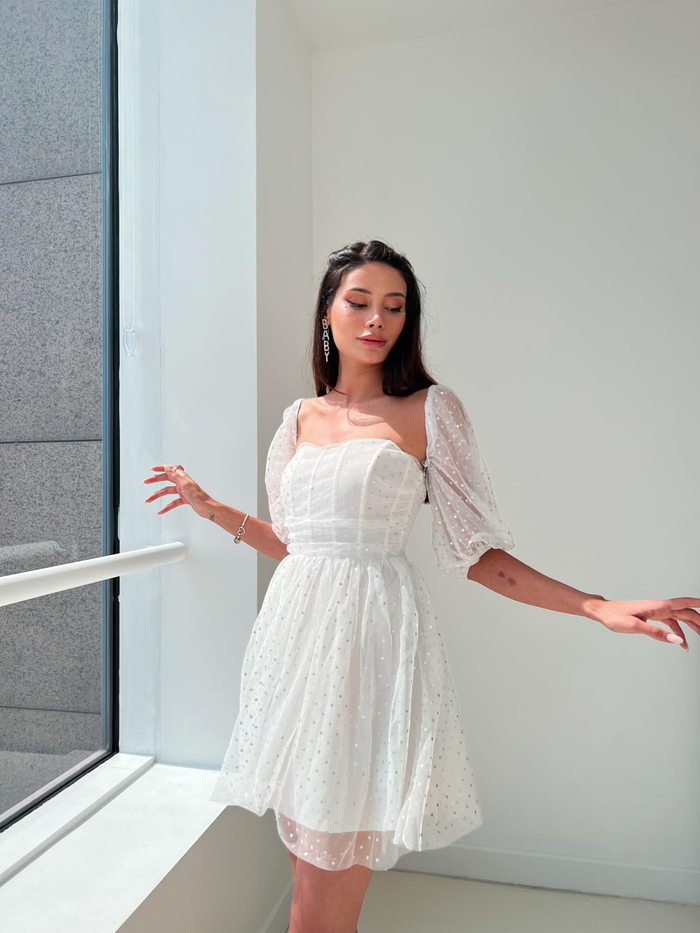 Beyaz Korseli Stars Elbise