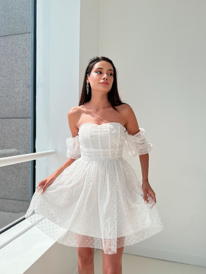 Beyaz Korseli Stars Elbise