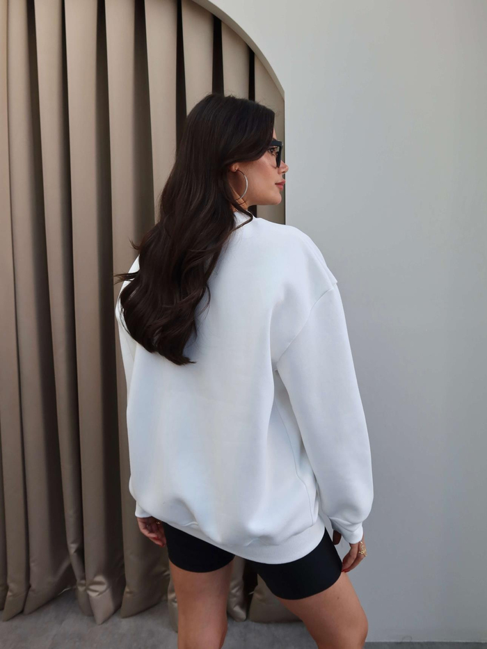 Beyaz Leo Nakış Şardonlu Sweatshirt