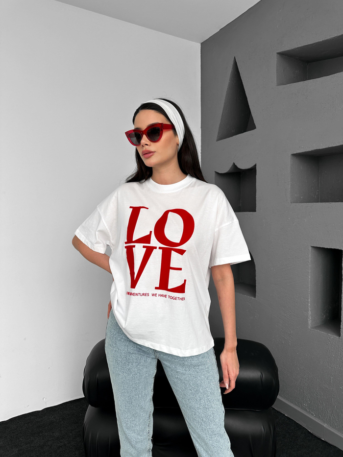 Beyaz Love BaskılıTshirt