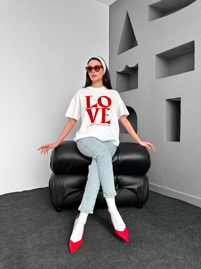 Beyaz Love BaskılıTshirt