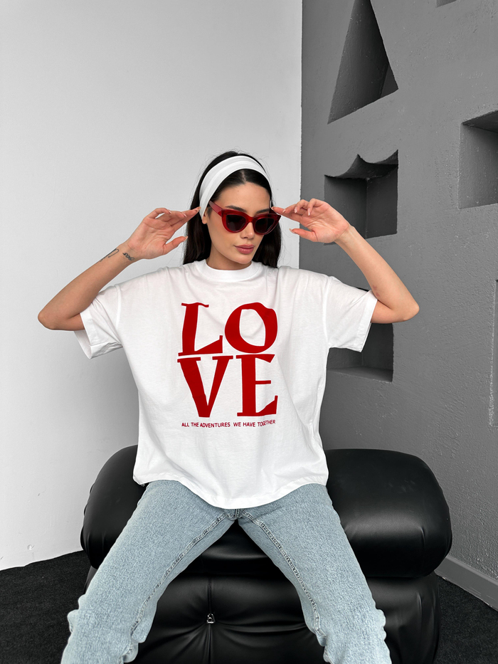 Beyaz Love BaskılıTshirt