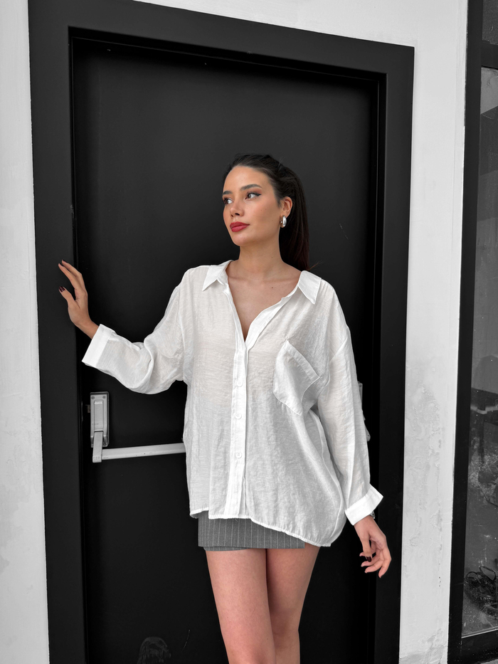Beyaz Low Shoulder Gömlek