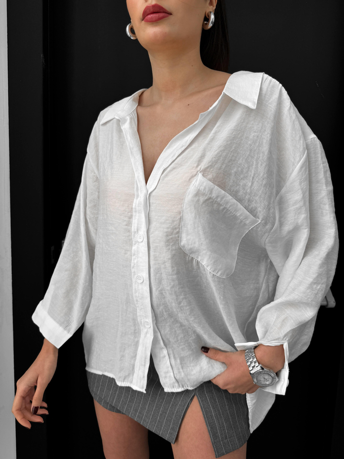 Beyaz Low Shoulder Gömlek