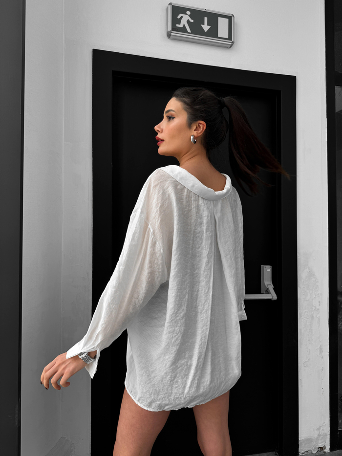 Beyaz Low Shoulder Gömlek
