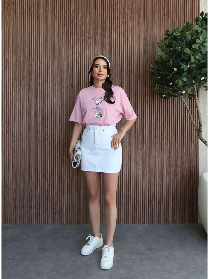 Beyaz Mini Denim Etek
