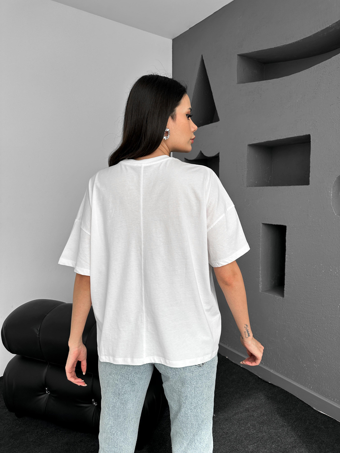 Beyaz Oversize Baskılı Tshirt