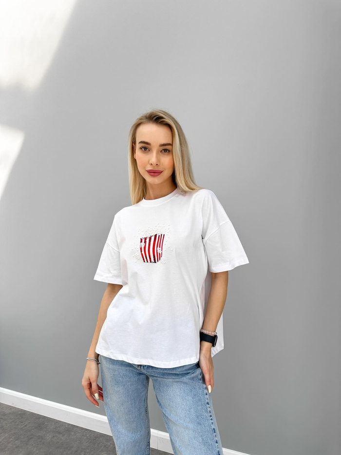 Beyaz PopCorn Baskılı Tshirt