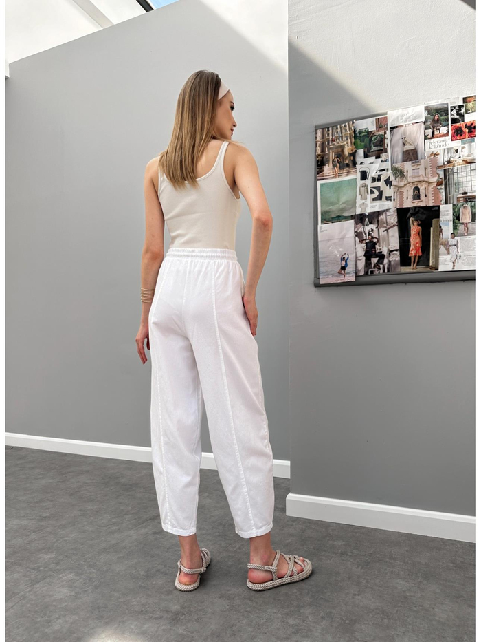 Beyaz Şalvar Kesim Tencel Pantolon