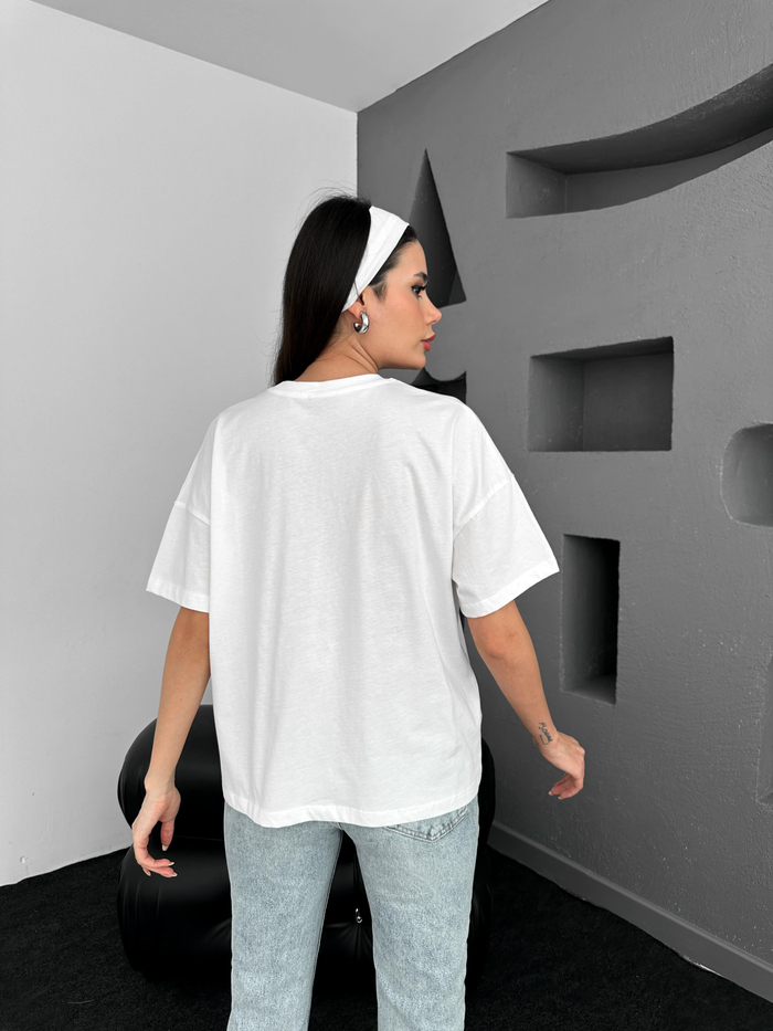 Beyaz Sander Baskılı Tshirt
