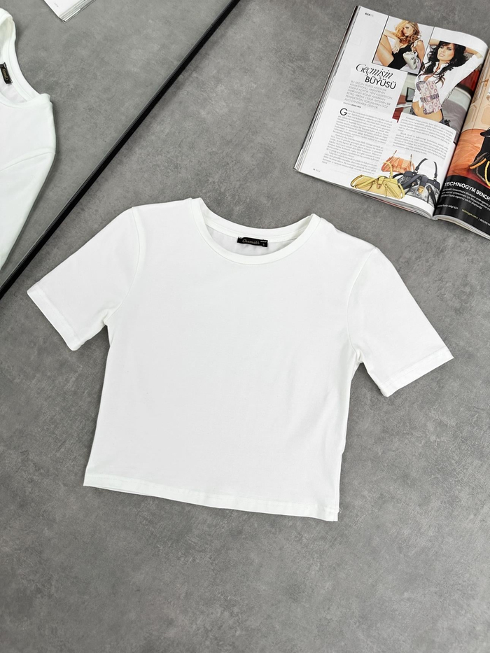 Beyaz Streç Crop Tshirt