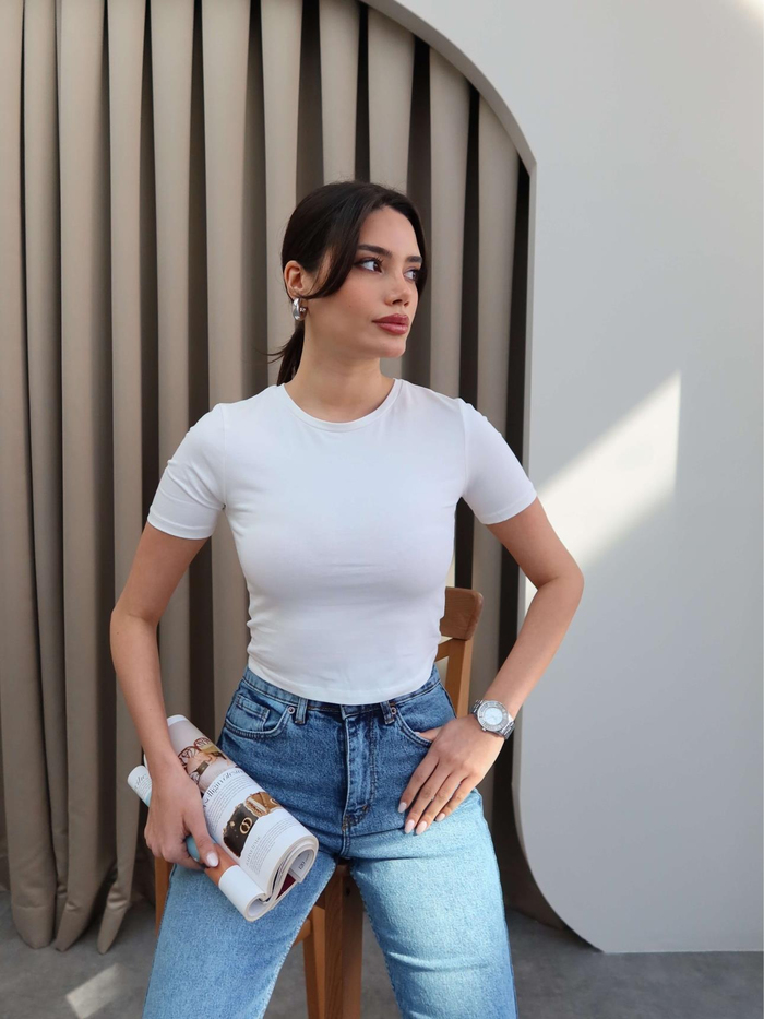 Beyaz Streç Crop Tshirt