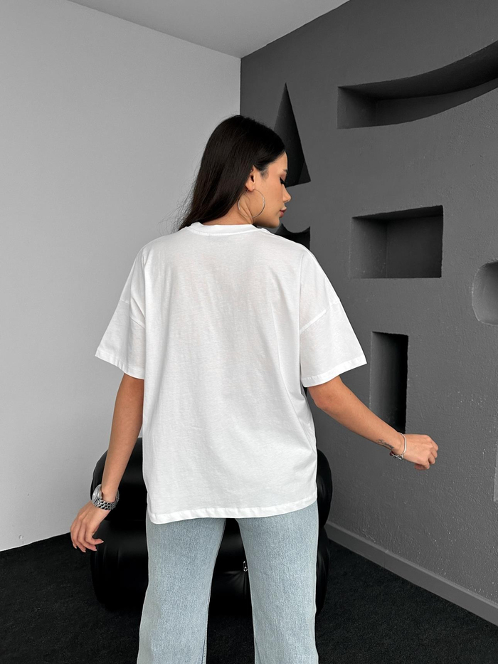 Beyaz Sunday Baskılı Tshirt