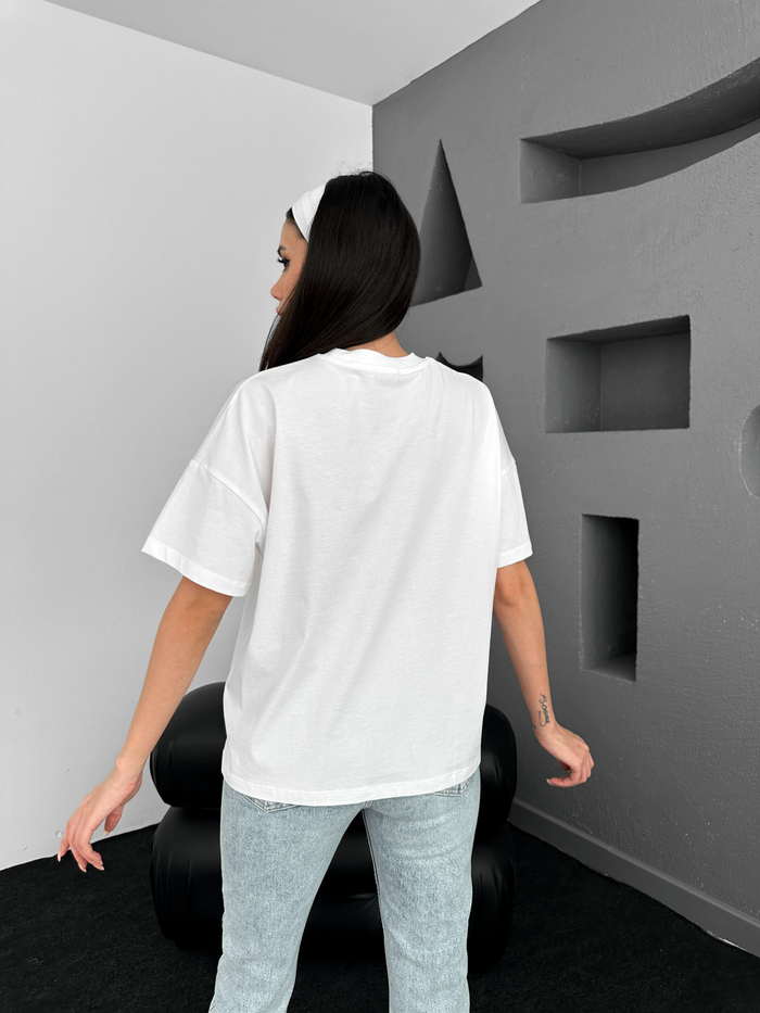 Beyaz Sunday Baskılı Tshirt