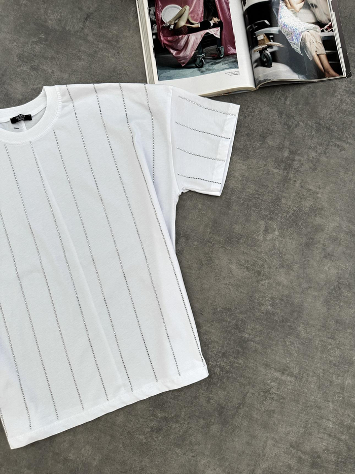 Beyaz Taş Çizgili Tshirt