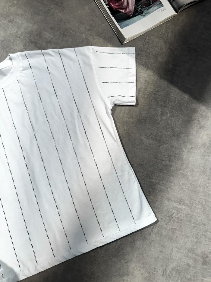 Beyaz Taş Çizgili Tshirt