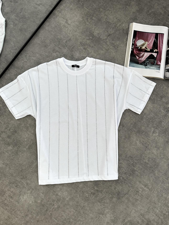 Beyaz Taş Çizgili Tshirt