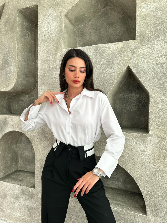 Beyaz Vatkalı Oversize Gömlek