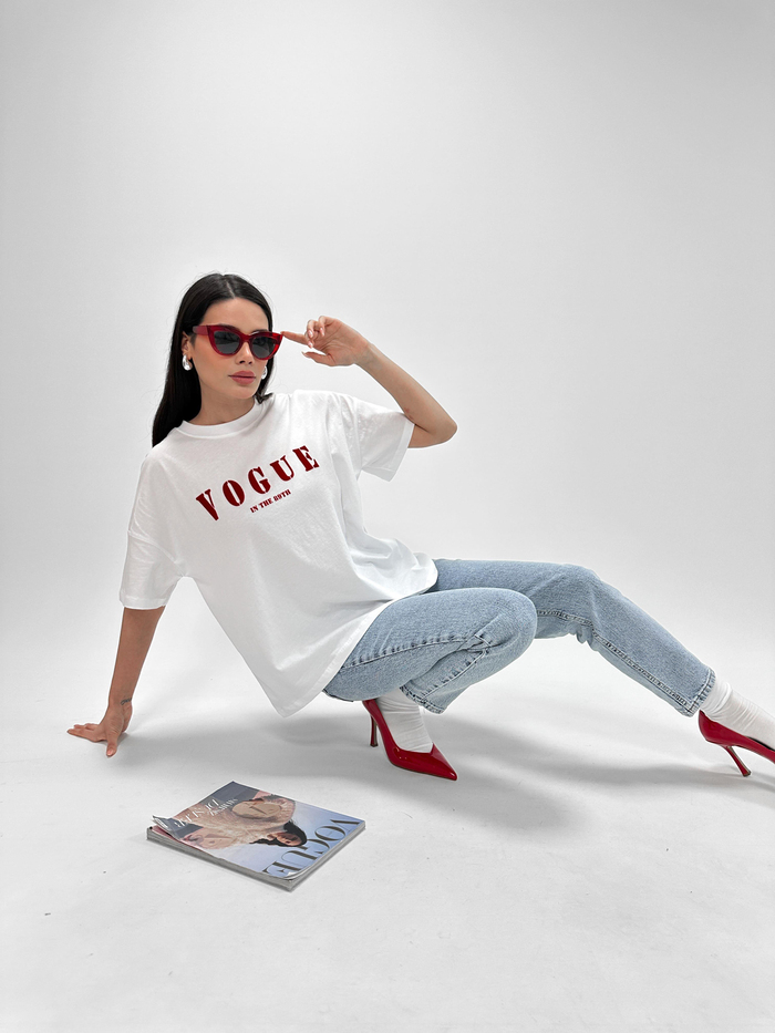 Beyaz Vog Baskılı Tshirt