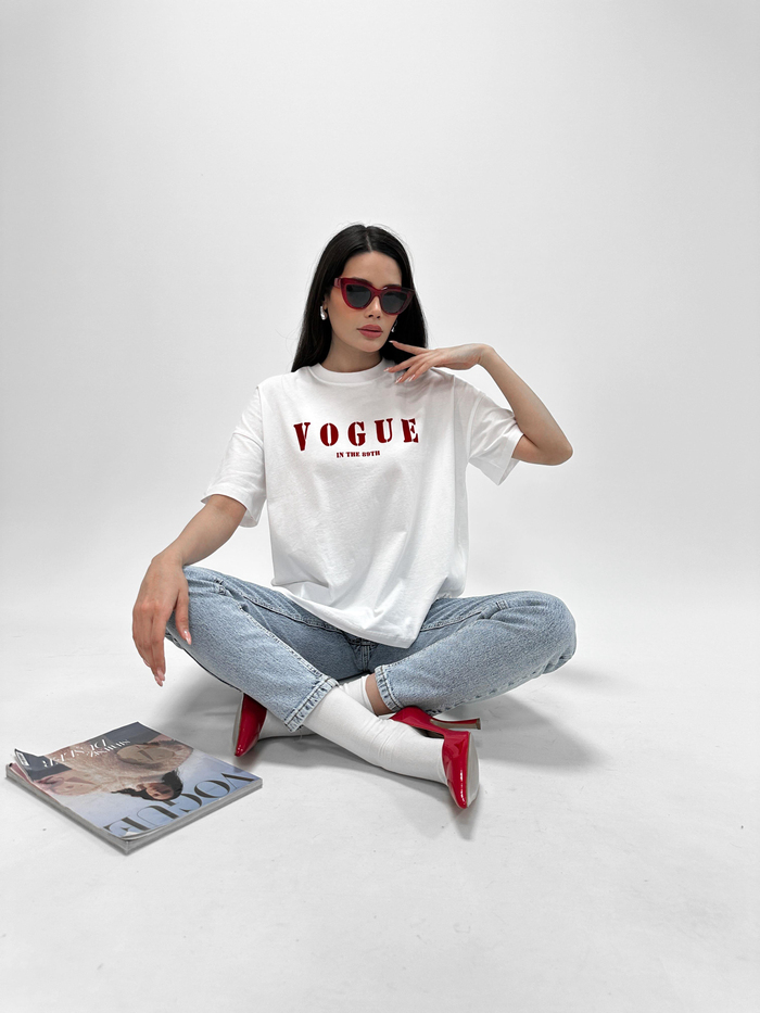 Beyaz Vog Baskılı Tshirt