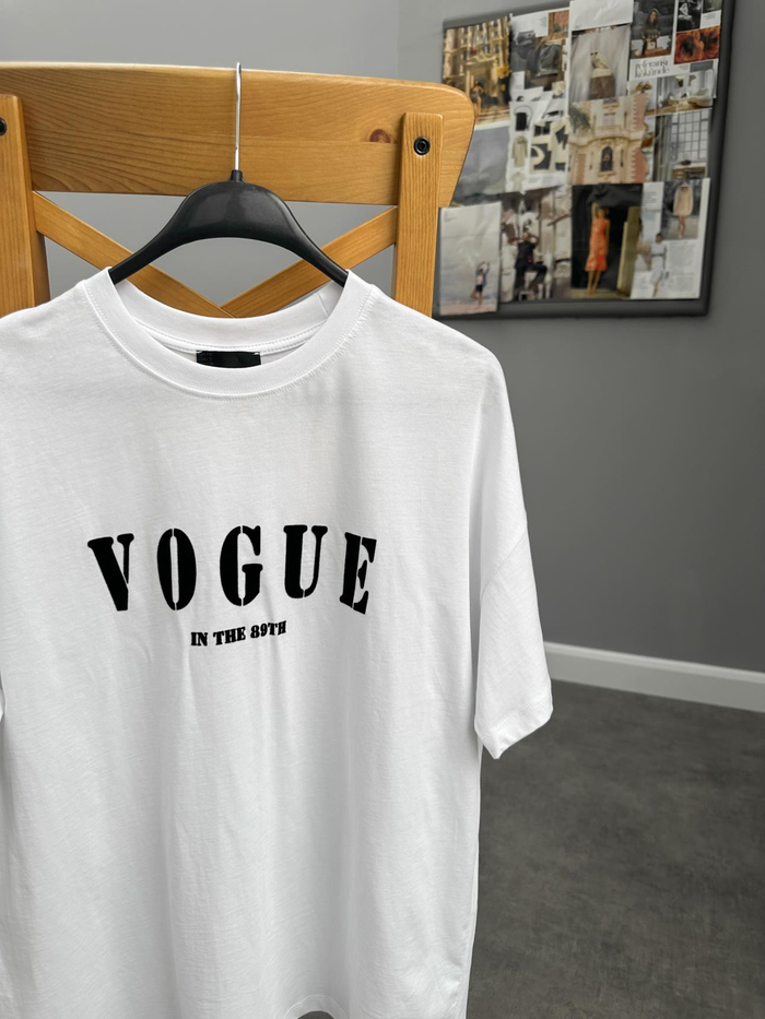 Beyaz Vog Baskılı Tshirt