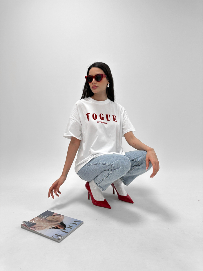 Beyaz Vog Baskılı Tshirt