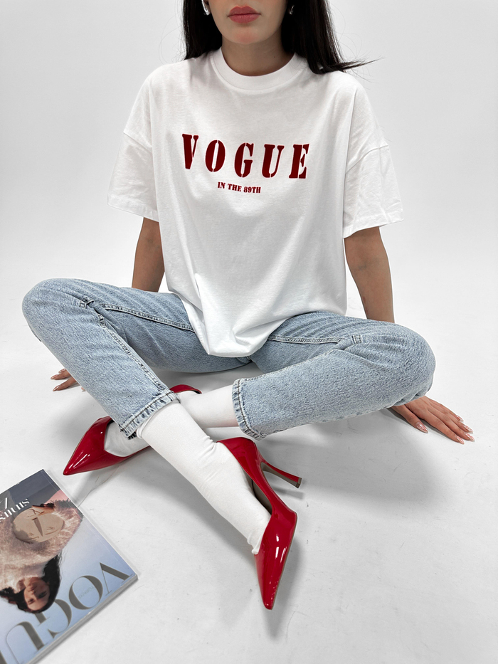 Beyaz Vog Baskılı Tshirt