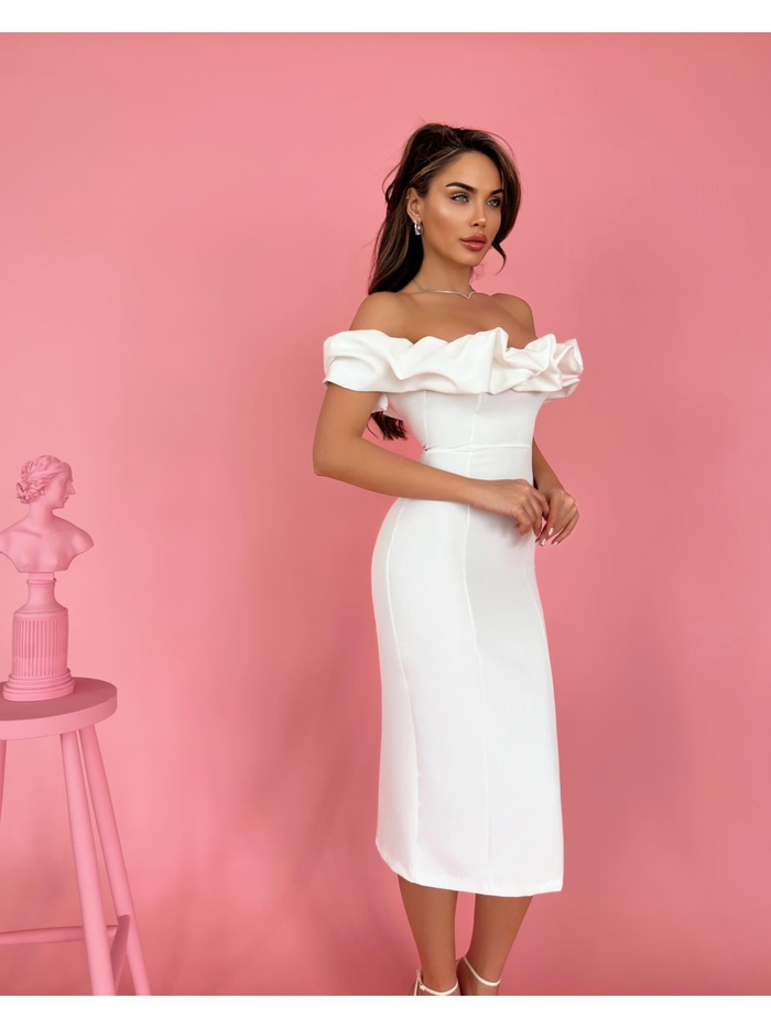 Beyaz Yaka Frilly Fitted Elbise
