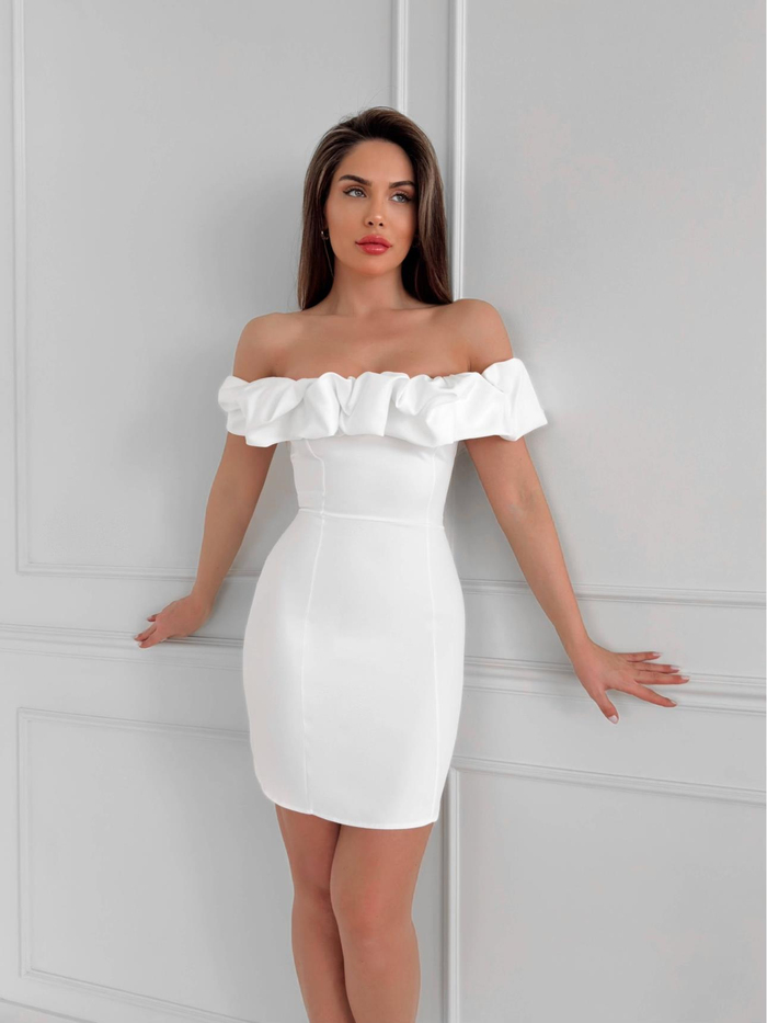 Beyaz Yaka Frilly Fitted  Mini Elbise