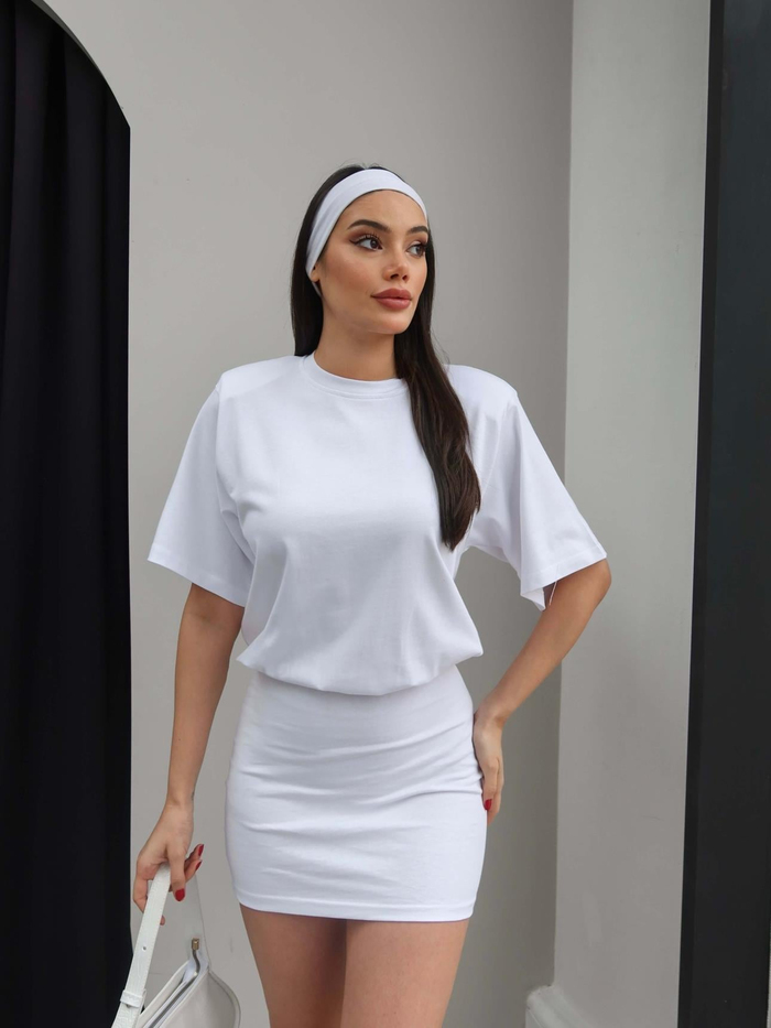 Bisiklet Yaka Bel Oturtmalı Mini Elbise
