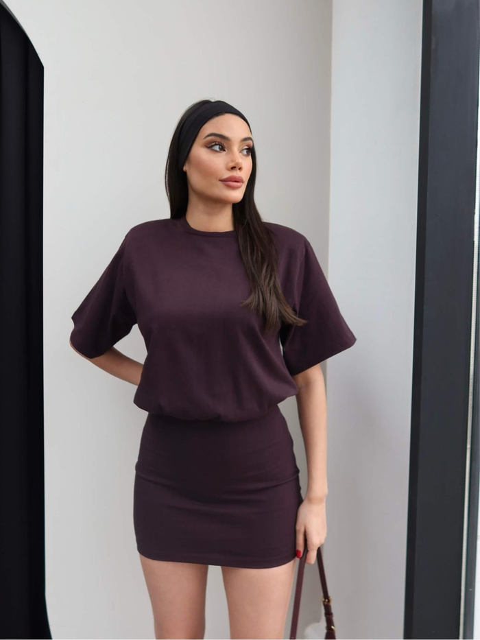 Bisiklet Yaka Bel Oturtmalı Mini Elbise
