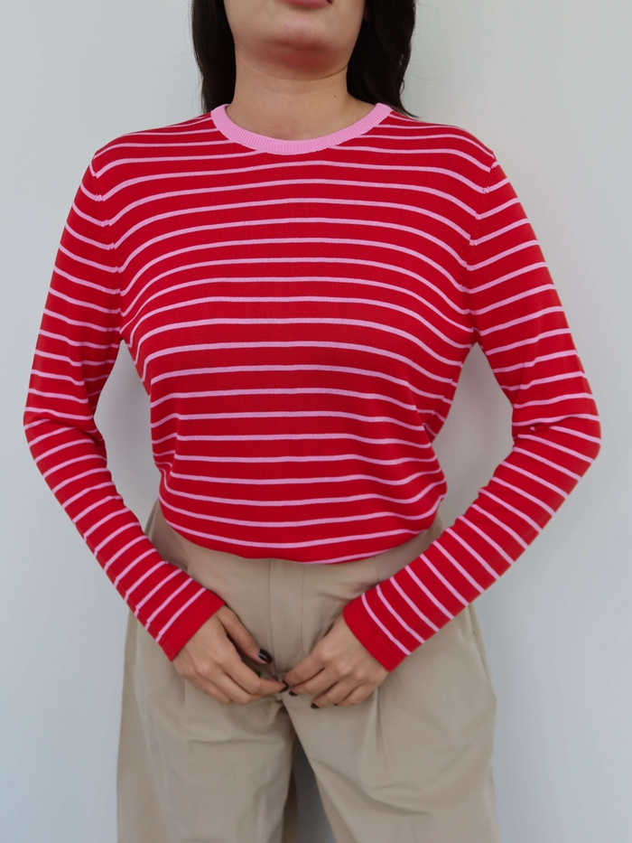 Bisiklet Yaka Çizgili Oversize Kazak