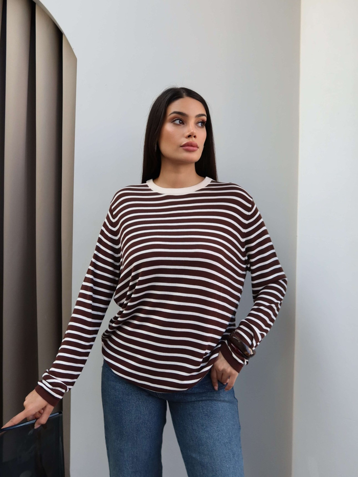 Bisiklet Yaka Çizgili Oversize Kazak