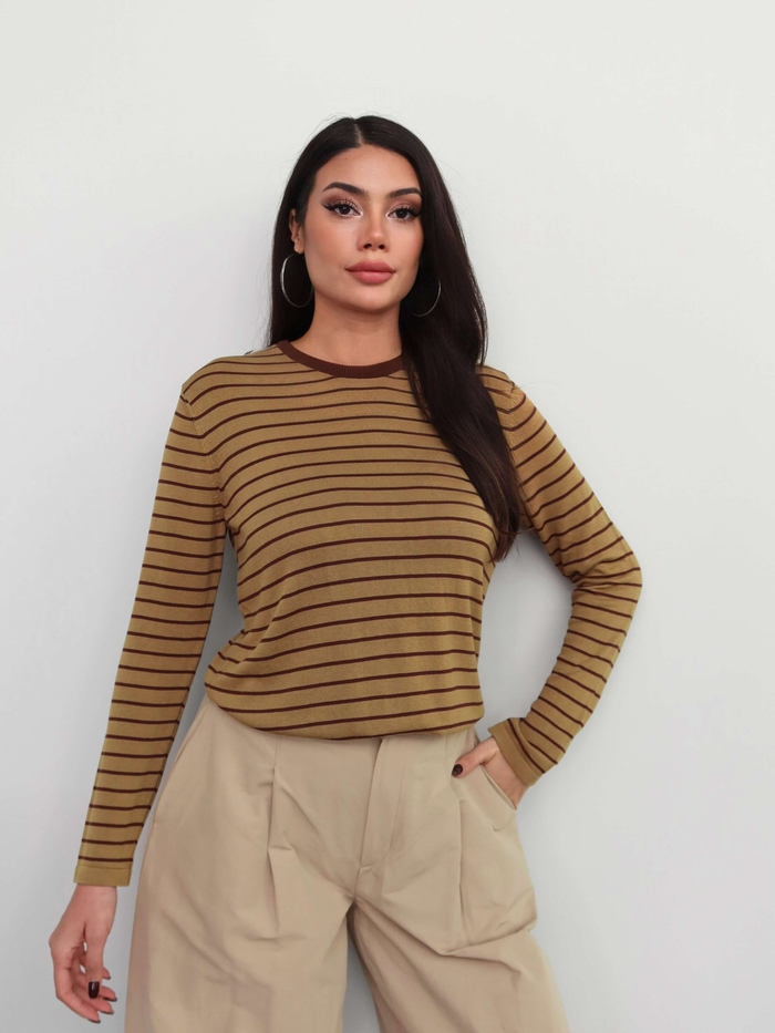 Bisiklet Yaka Çizgili Oversize Kazak