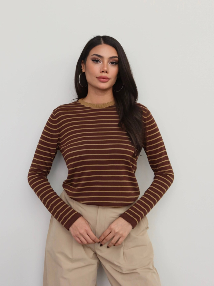 Bisiklet Yaka Çizgili Oversize Kazak