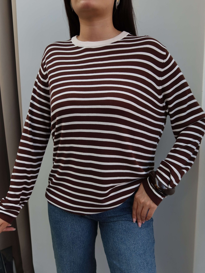 Bisiklet Yaka Çizgili Oversize Kazak