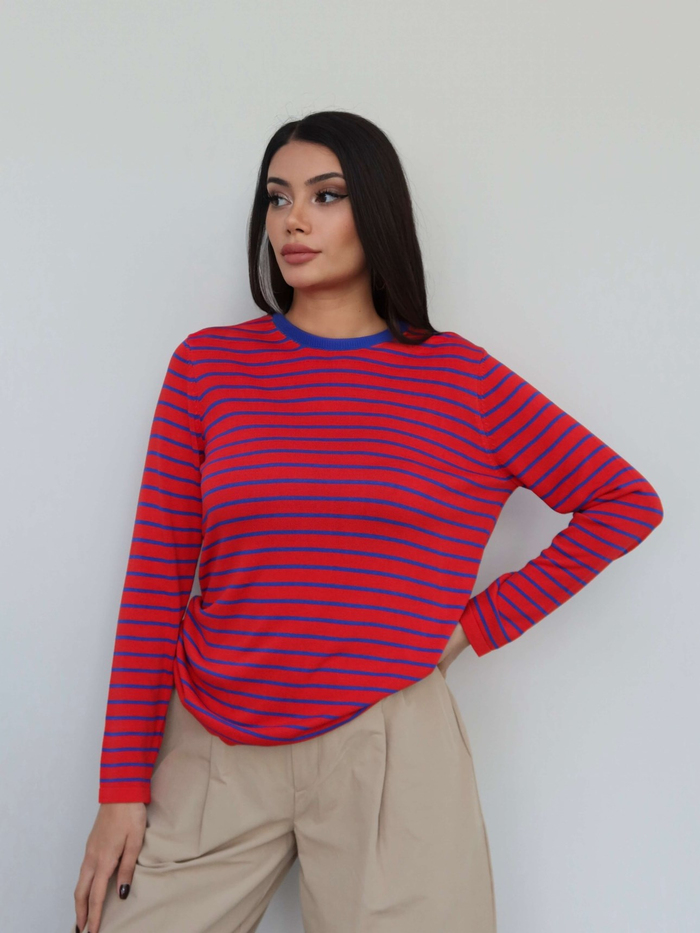 Bisiklet Yaka Çizgili Oversize Kazak