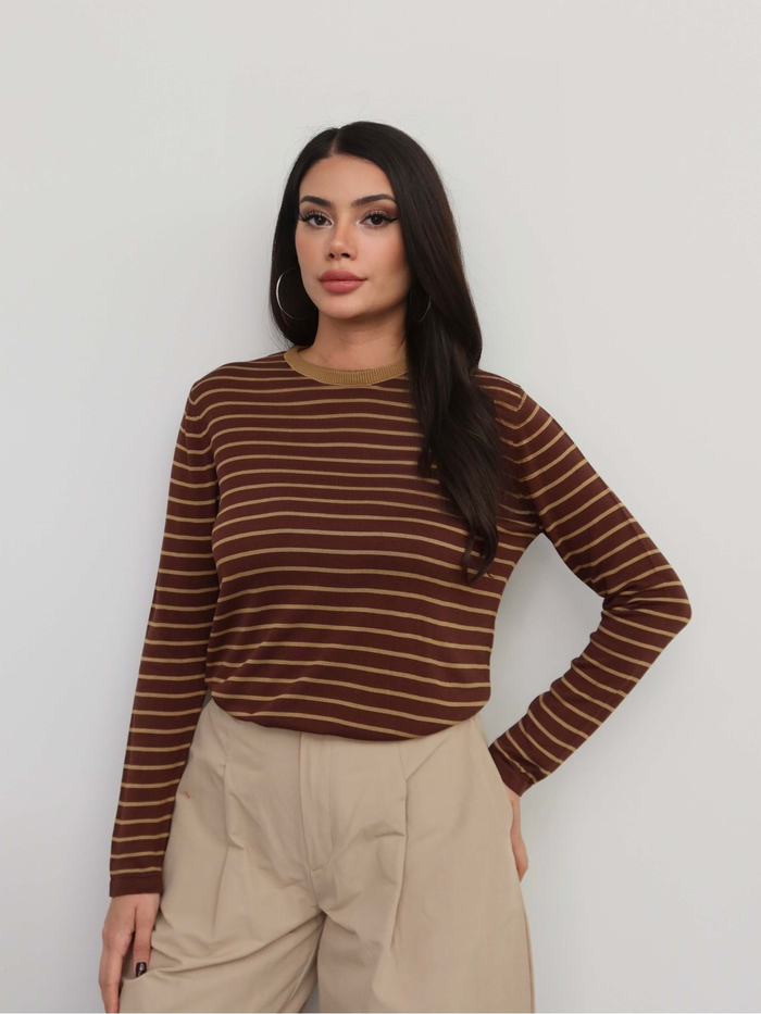 Bisiklet Yaka Çizgili Oversize Kazak